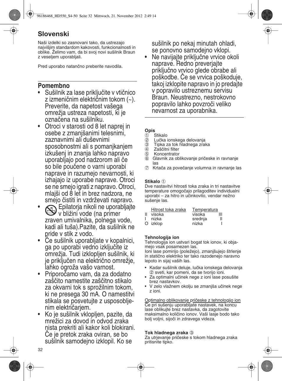 Slovenski | Braun HD550 Satin Hair 5 User Manual | Page 32 / 48