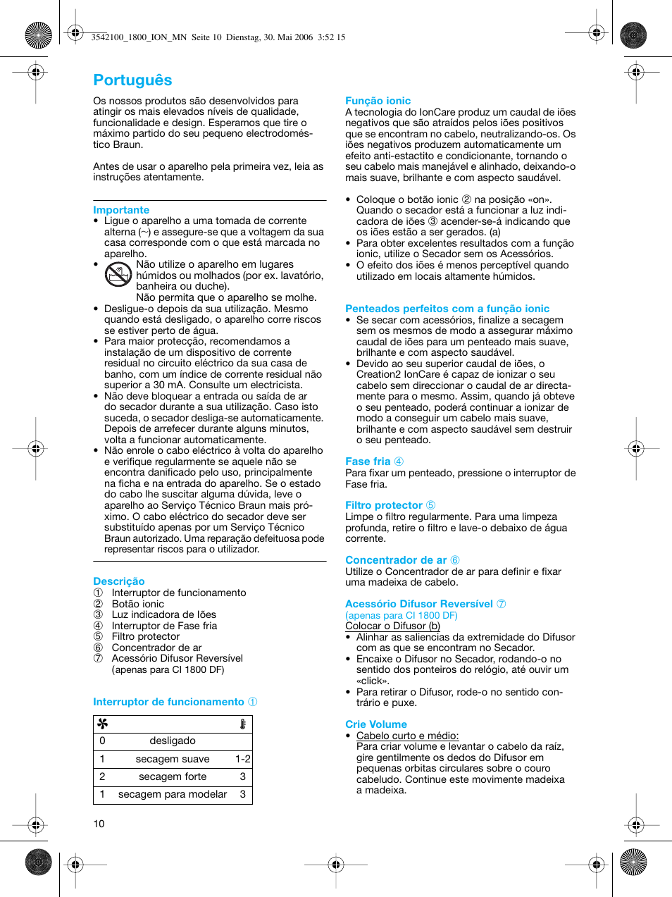 Português | Braun CI1800 creation2 IonCare User Manual | Page 10 / 40