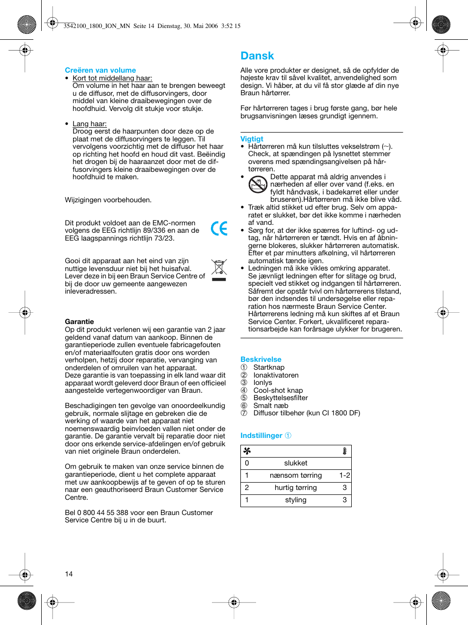 Dansk | Braun CI1800 creation2 IonCare User Manual | Page 14 / 40