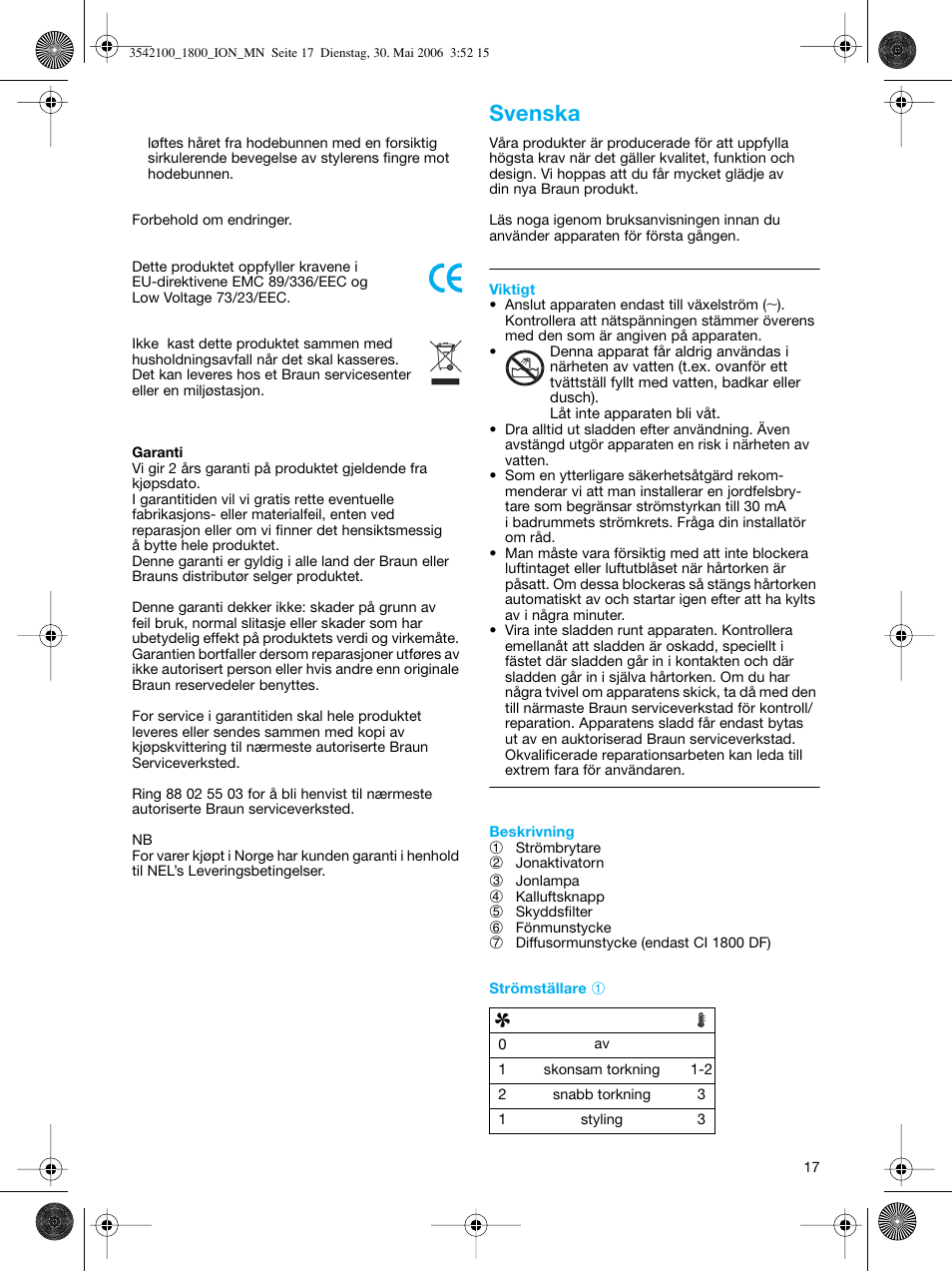 Svenska | Braun CI1800 creation2 IonCare User Manual | Page 17 / 40