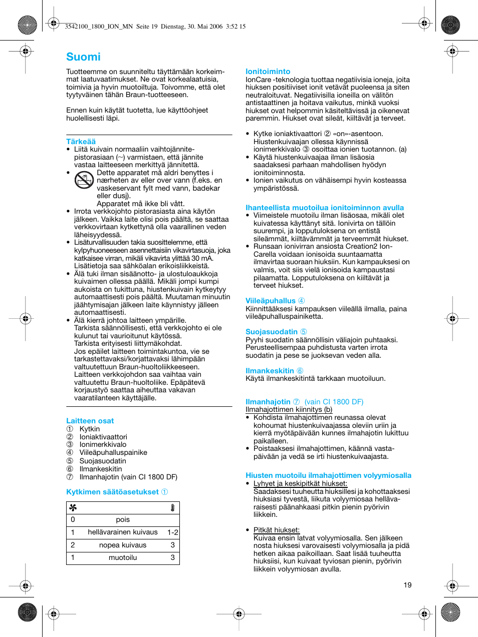 Suomi | Braun CI1800 creation2 IonCare User Manual | Page 19 / 40