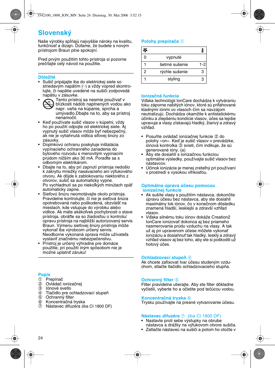 Slovensk | Braun CI1800 creation2 IonCare User Manual | Page 24 / 40