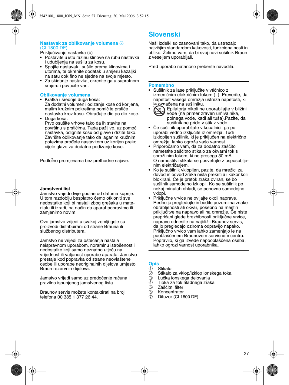 Slovenski | Braun CI1800 creation2 IonCare User Manual | Page 27 / 40