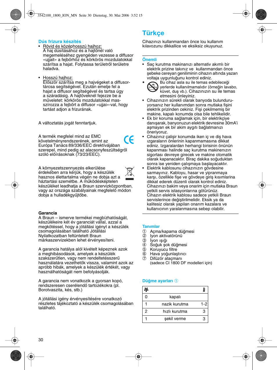 Türkçe | Braun CI1800 creation2 IonCare User Manual | Page 30 / 40