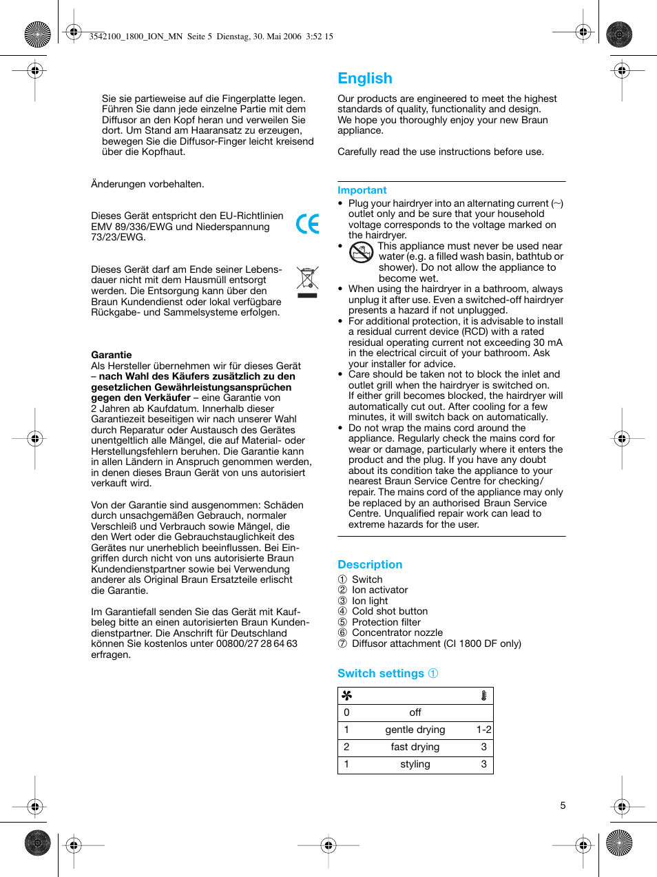 English | Braun CI1800 creation2 IonCare User Manual | Page 5 / 40