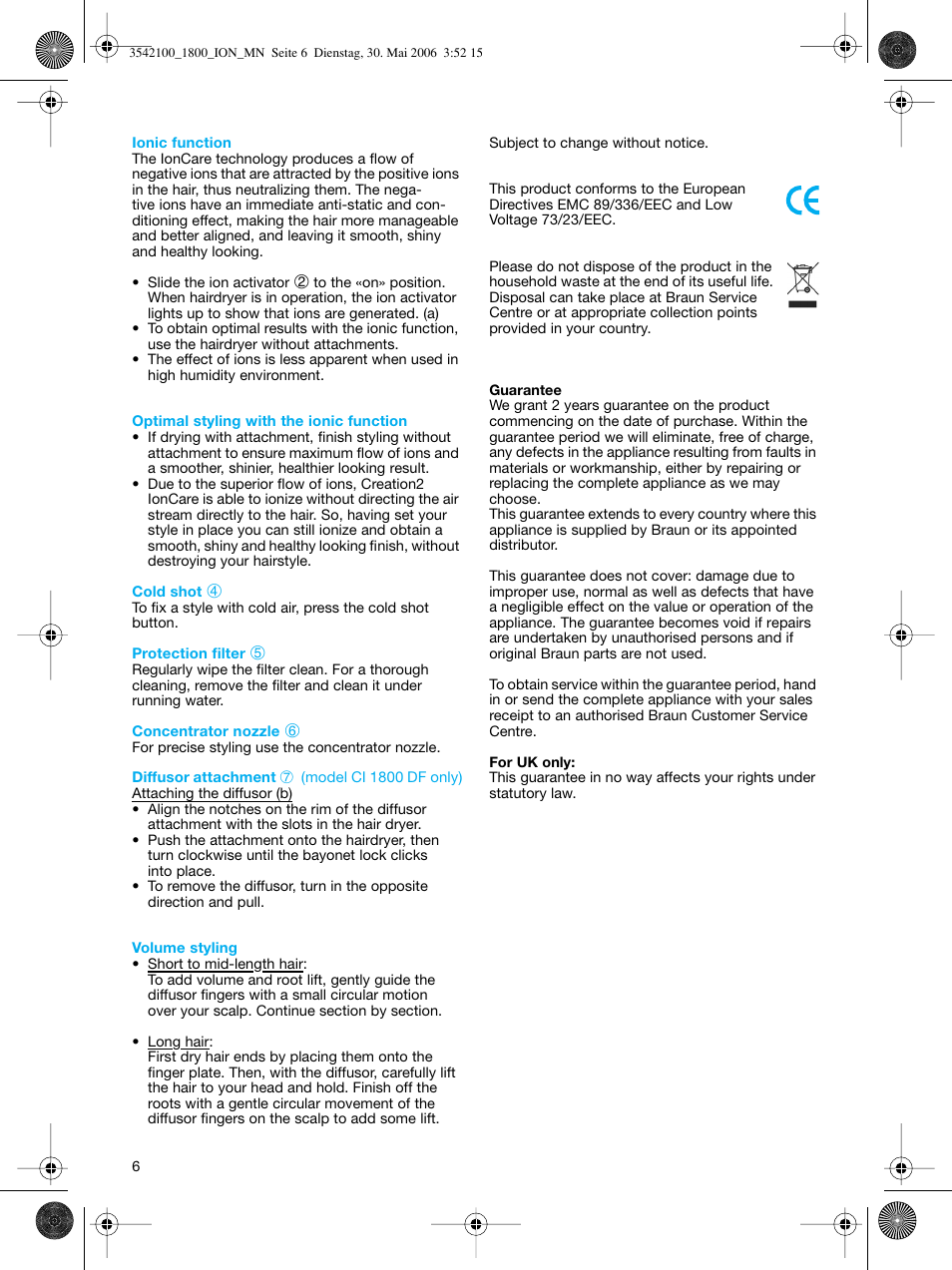 Braun CI1800 creation2 IonCare User Manual | Page 6 / 40