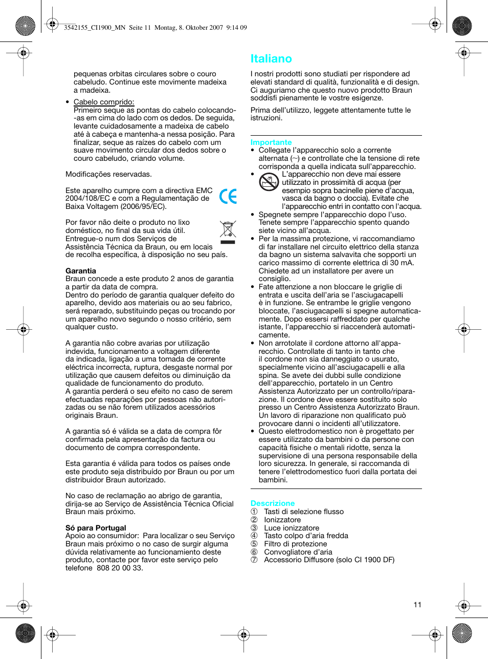 Italiano | Braun CI1900 creation satin ions User Manual | Page 11 / 40