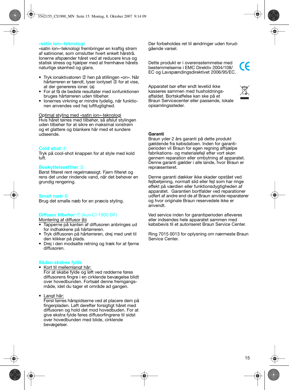 Braun CI1900 creation satin ions User Manual | Page 15 / 40