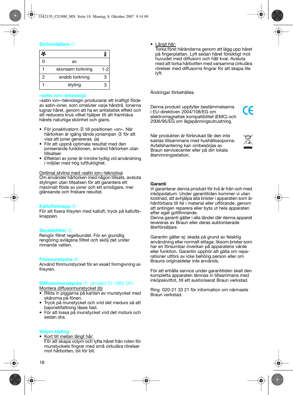 Braun CI1900 creation satin ions User Manual | Page 18 / 40