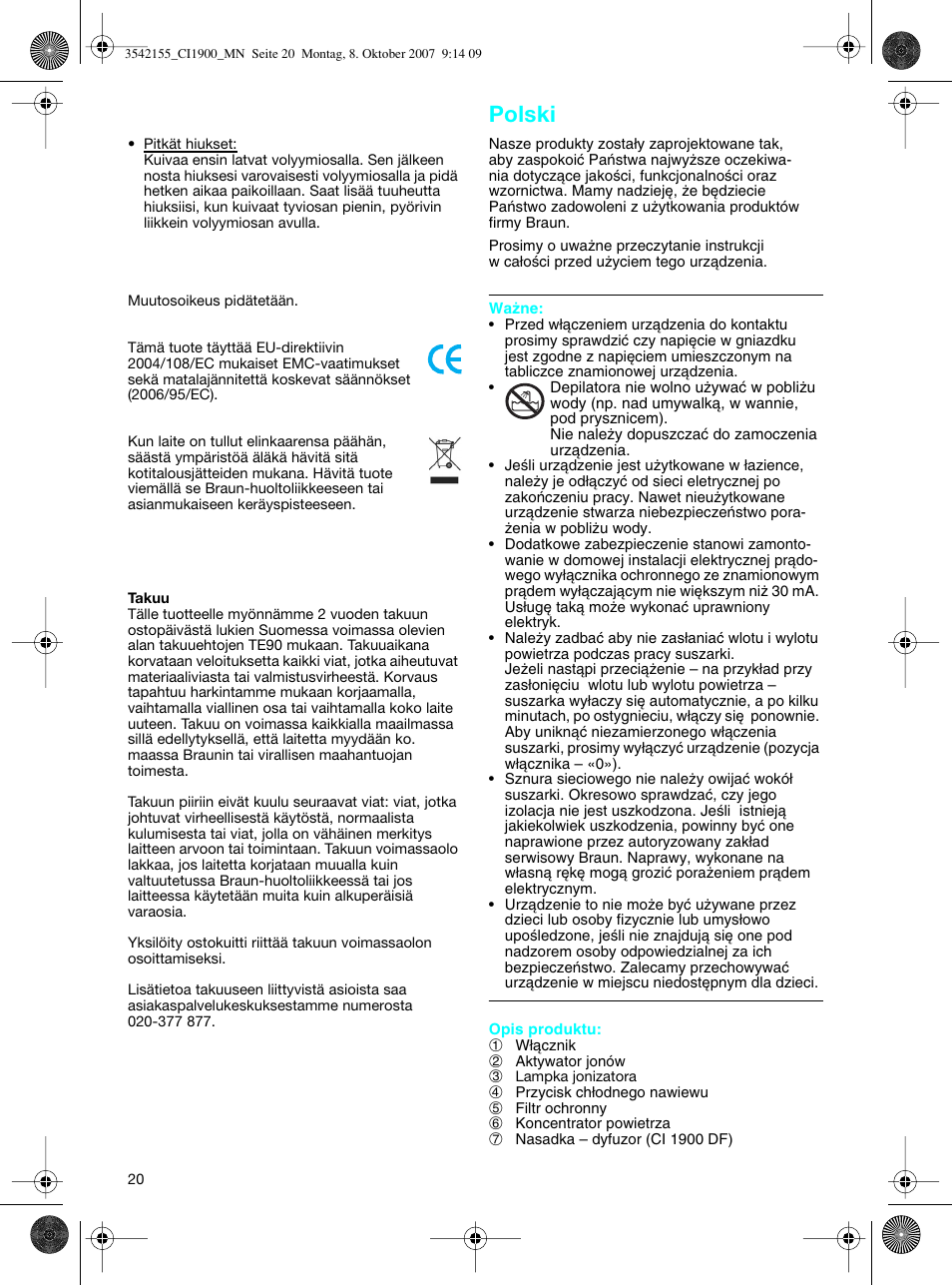 Polski | Braun CI1900 creation satin ions User Manual | Page 20 / 40