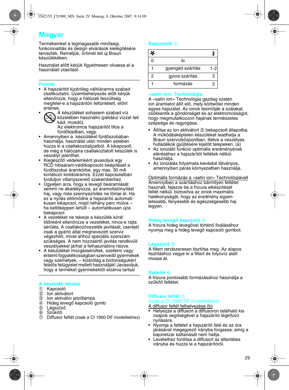 Magyar | Braun CI1900 creation satin ions User Manual | Page 29 / 40