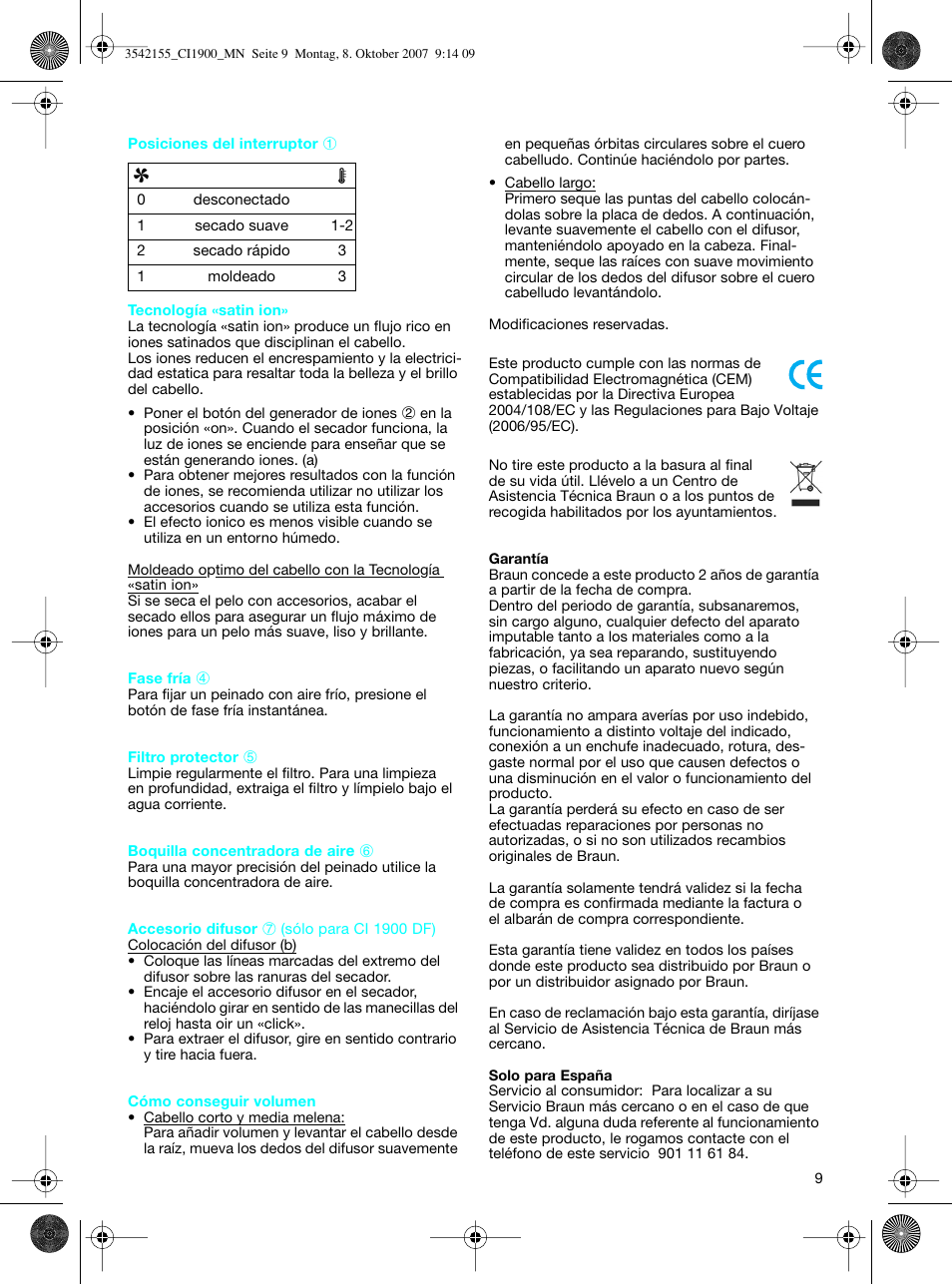 Braun CI1900 creation satin ions User Manual | Page 9 / 40