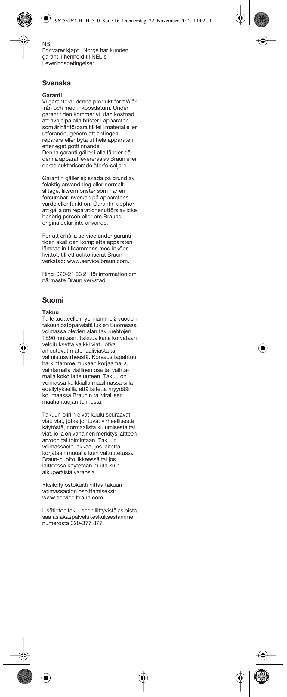 Svenska, Suomi | Braun HLH510 Satin Hair 5 User Manual | Page 17 / 20