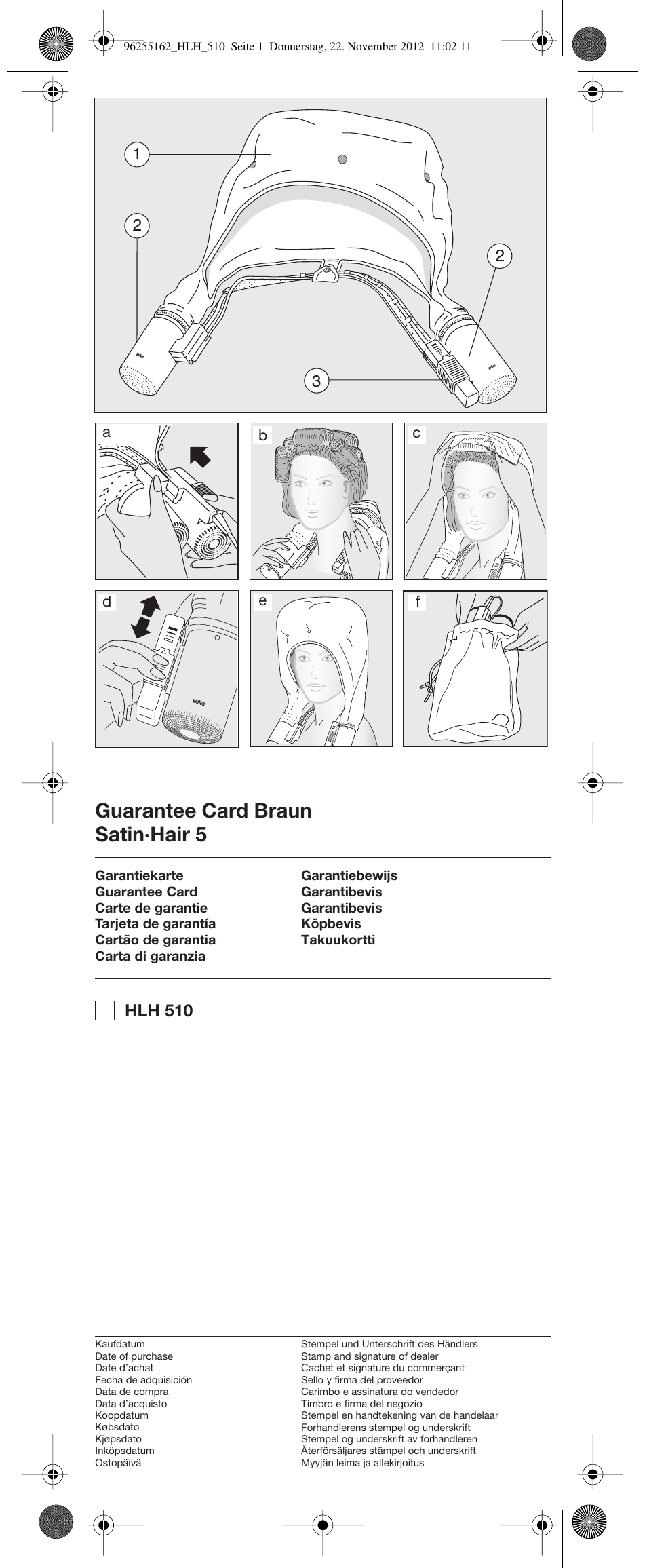 Guarantee card braun satin·hair 5 | Braun HLH510 Satin Hair 5 User Manual | Page 2 / 20