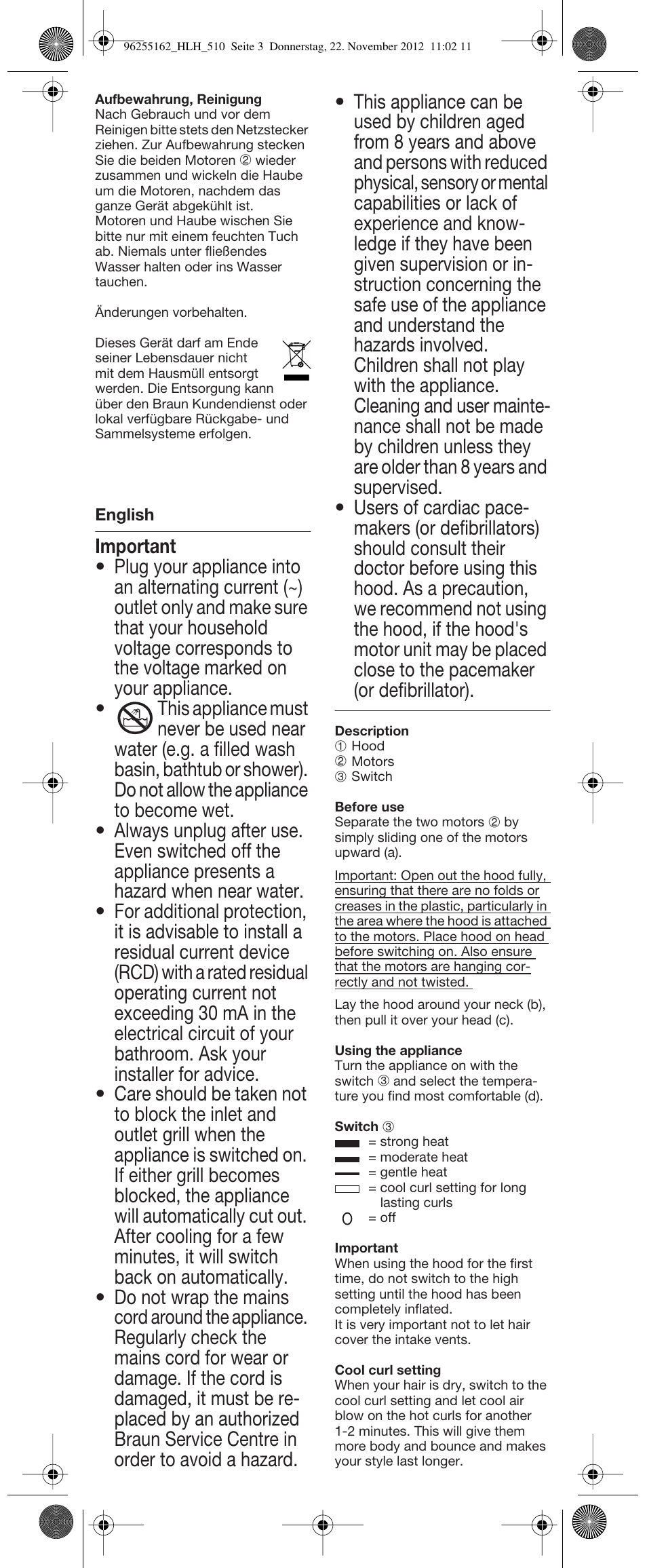 Important, Or defibrillator) | Braun HLH510 Satin Hair 5 User Manual | Page 4 / 20