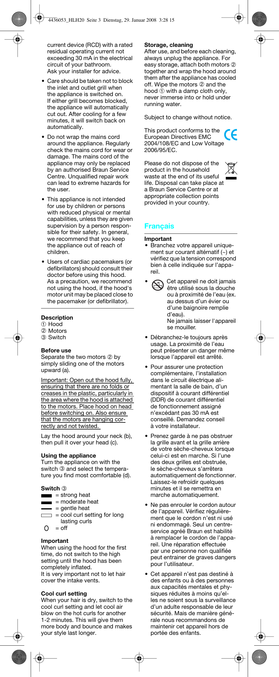 Français | Braun HLH20 Elegance User Manual | Page 4 / 17