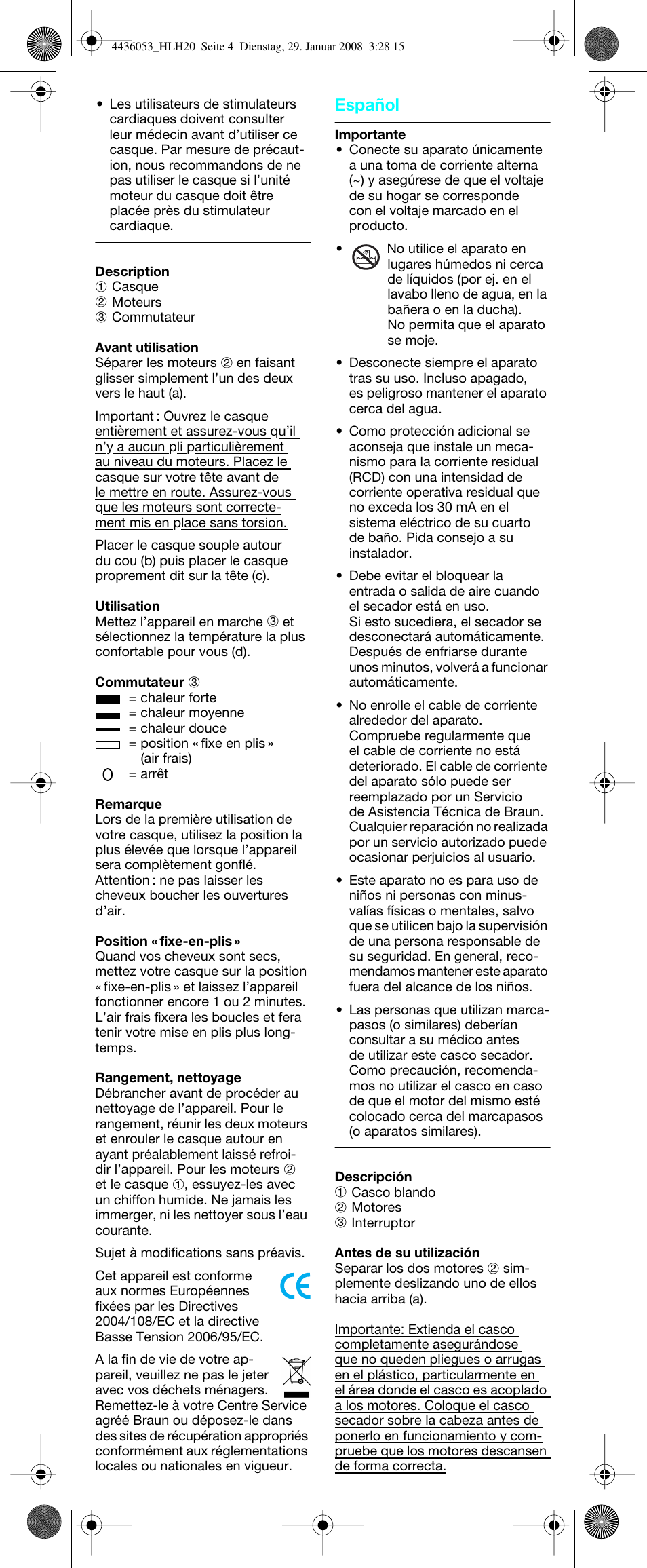 Español | Braun HLH20 Elegance User Manual | Page 5 / 17