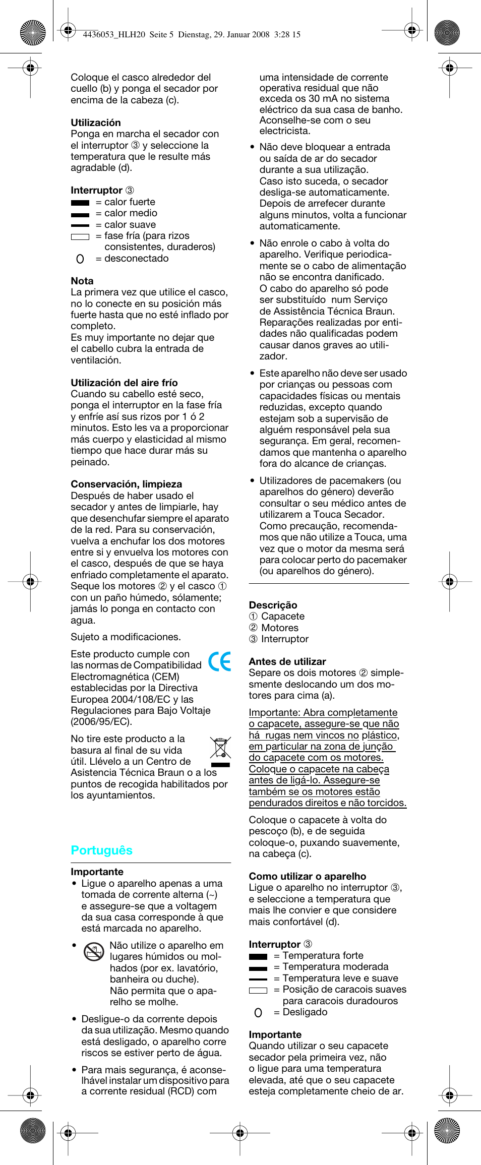 Português | Braun HLH20 Elegance User Manual | Page 6 / 17