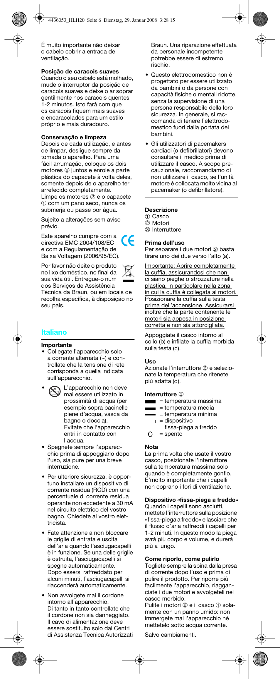 Italiano | Braun HLH20 Elegance User Manual | Page 7 / 17