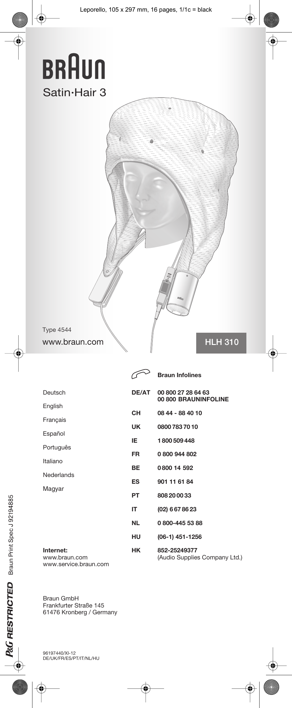 Braun HLH310 Satin Hair 3 User Manual | 16 pages