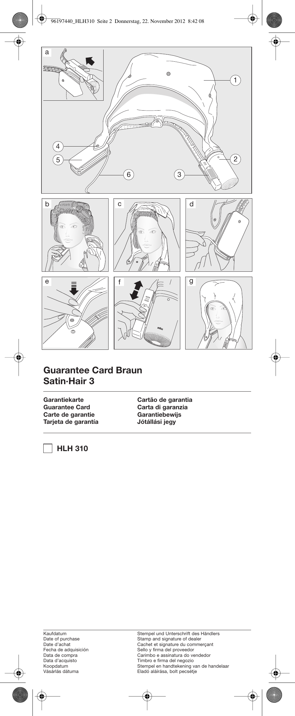 Guarantee card braun satin·hair 3 | Braun HLH310 Satin Hair 3 User Manual | Page 2 / 16