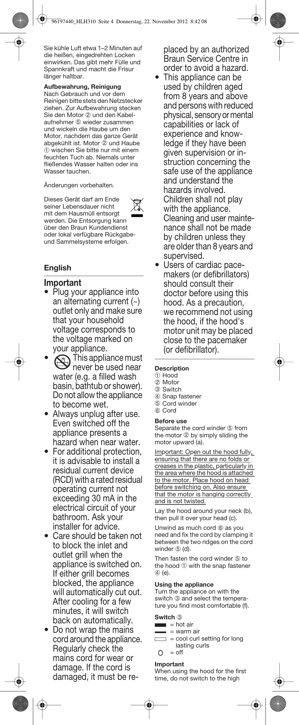 Important, Or defibrillator) | Braun HLH310 Satin Hair 3 User Manual | Page 4 / 16