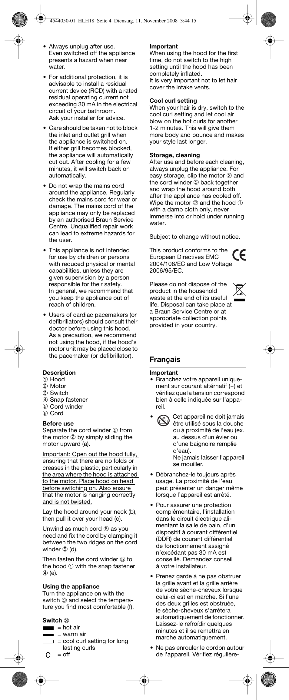 Français | Braun HLH18 Classic User Manual | Page 4 / 14