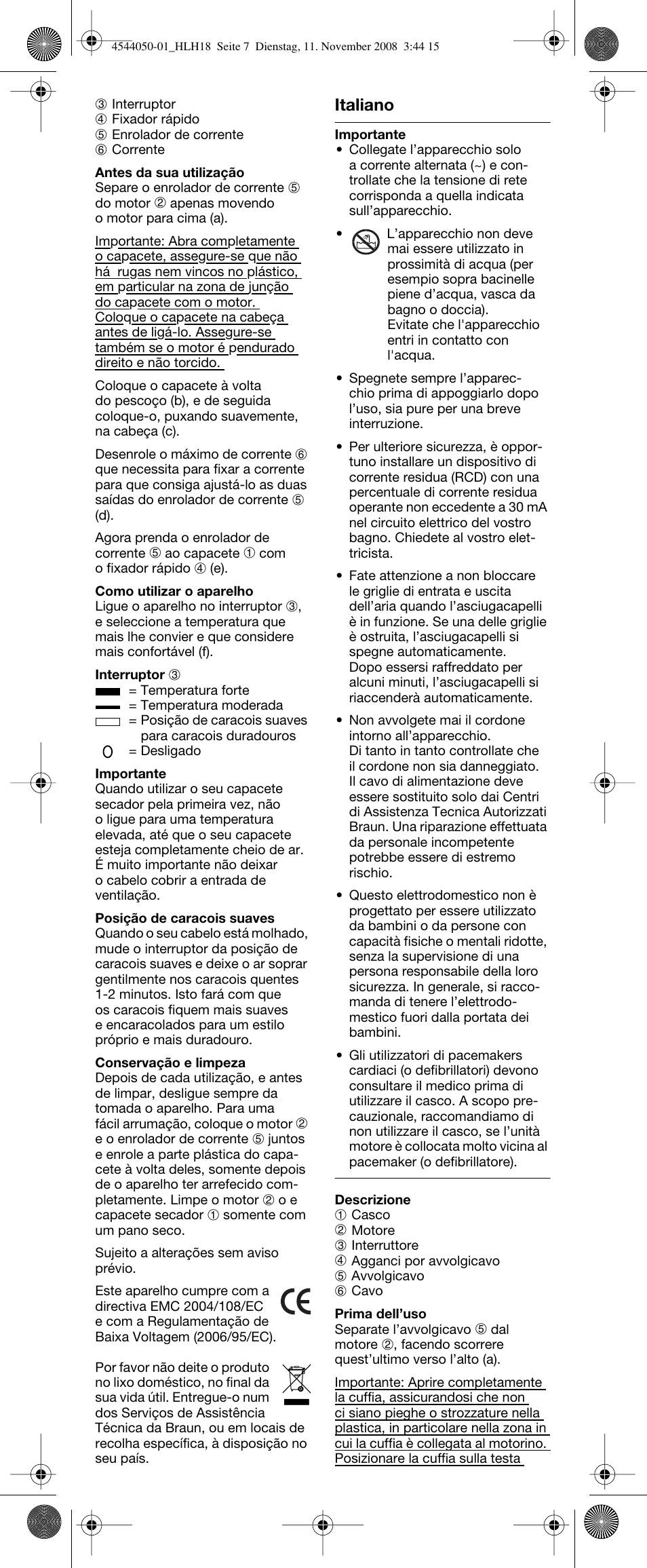 Italiano | Braun HLH18 Classic User Manual | Page 7 / 14