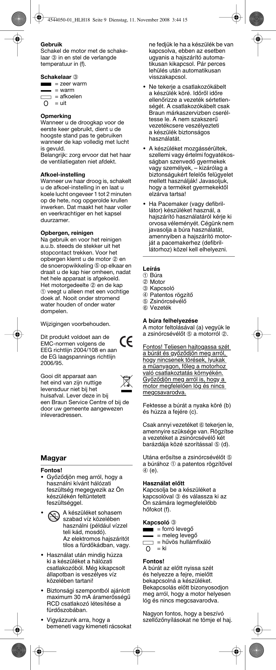 Magyar | Braun HLH18 Classic User Manual | Page 9 / 14