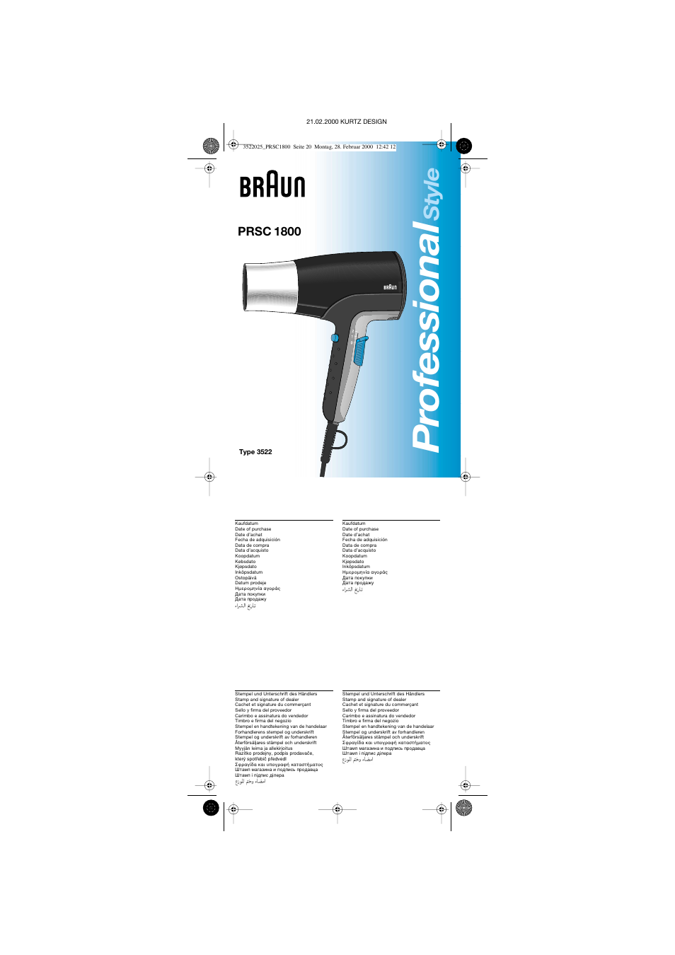 Braun PRSC1800 Professional Style User Manual | 20 pages