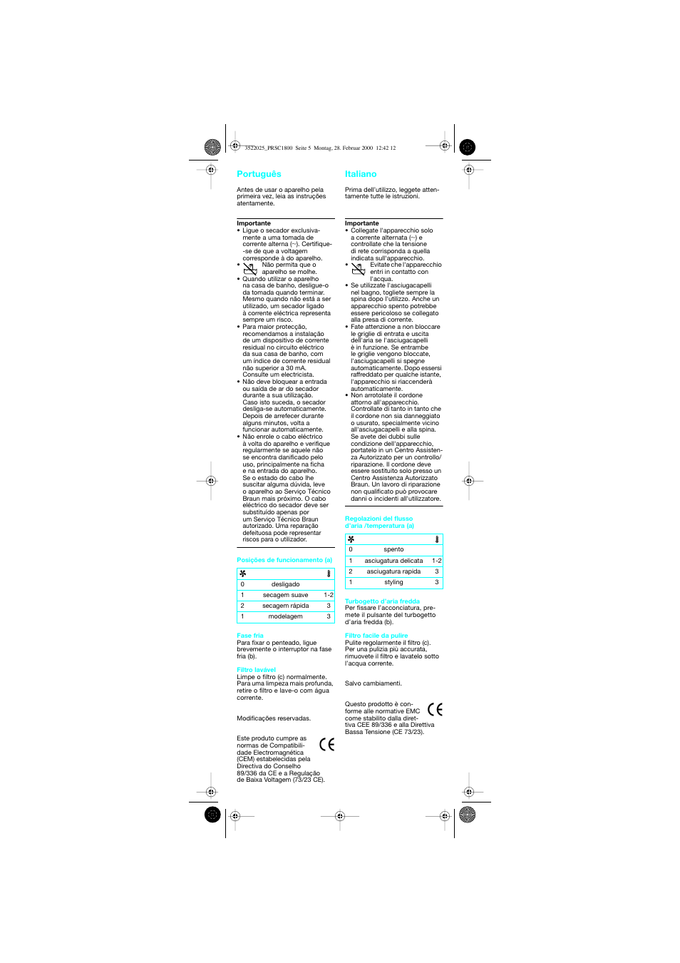 Português, Italiano | Braun PRSC1800 Professional Style User Manual | Page 6 / 20