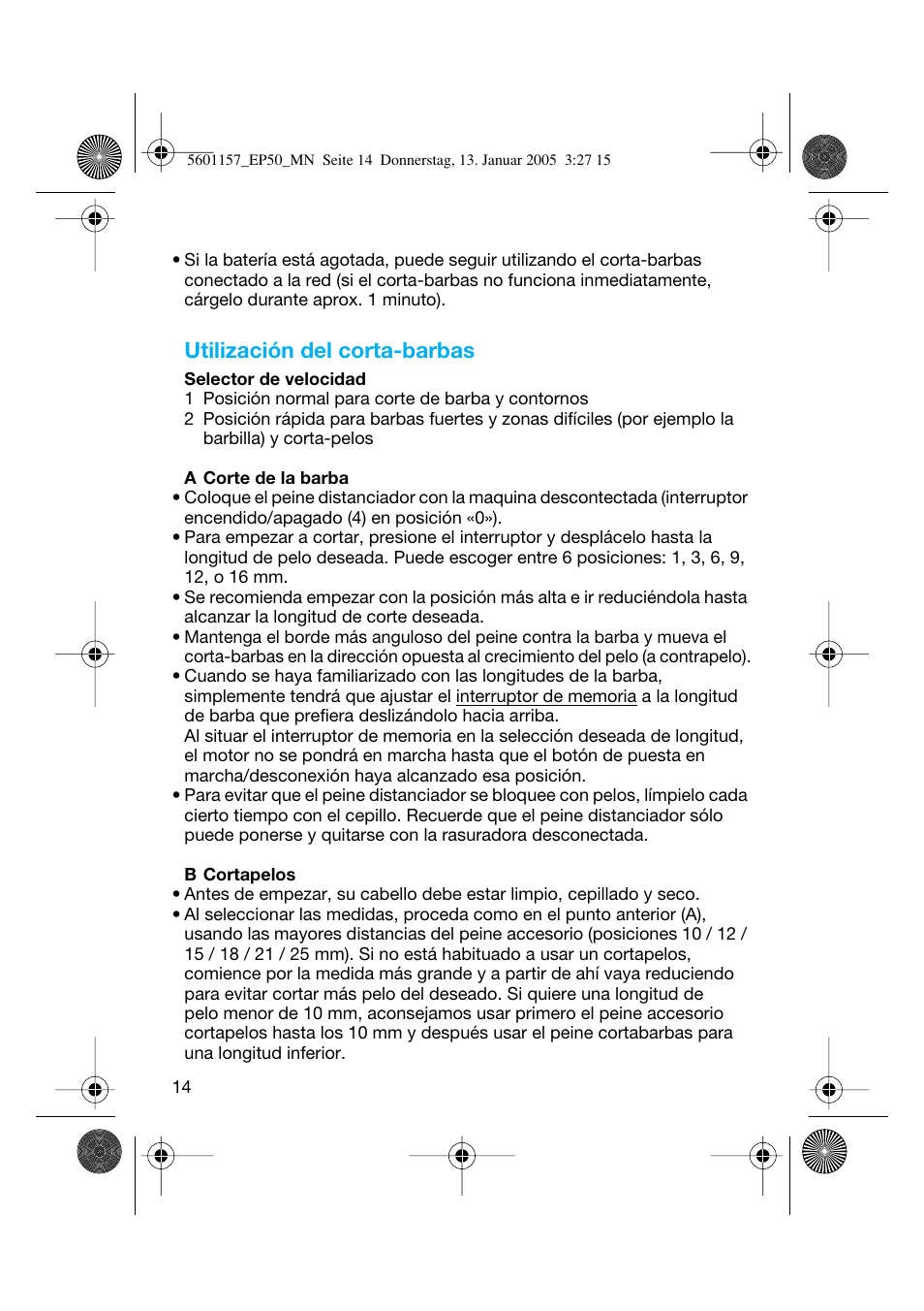 Utilización del corta-barbas | Braun EP50 Exact Power User Manual | Page 14 / 54