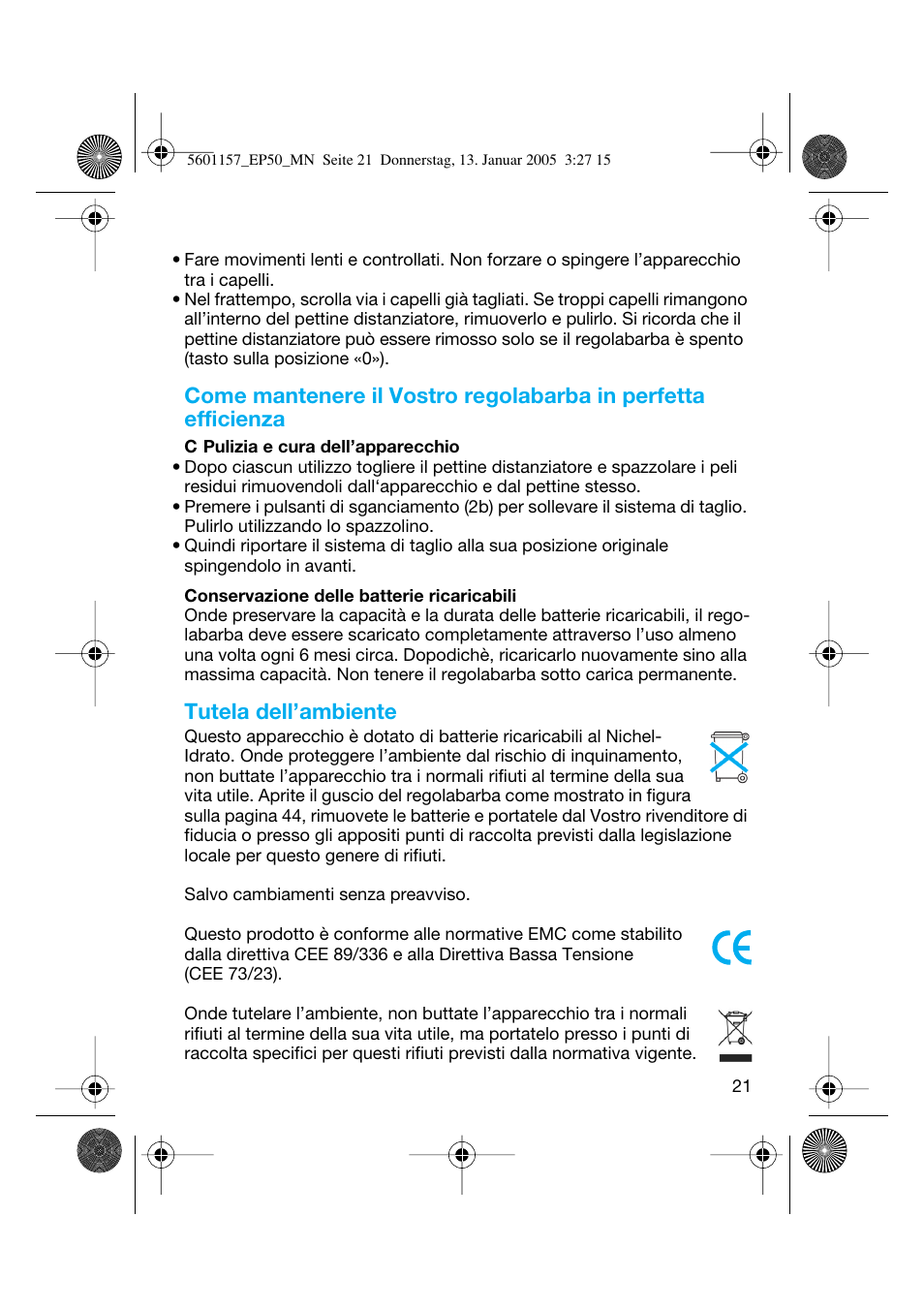 Tutela dell’ambiente | Braun EP50 Exact Power User Manual | Page 21 / 54