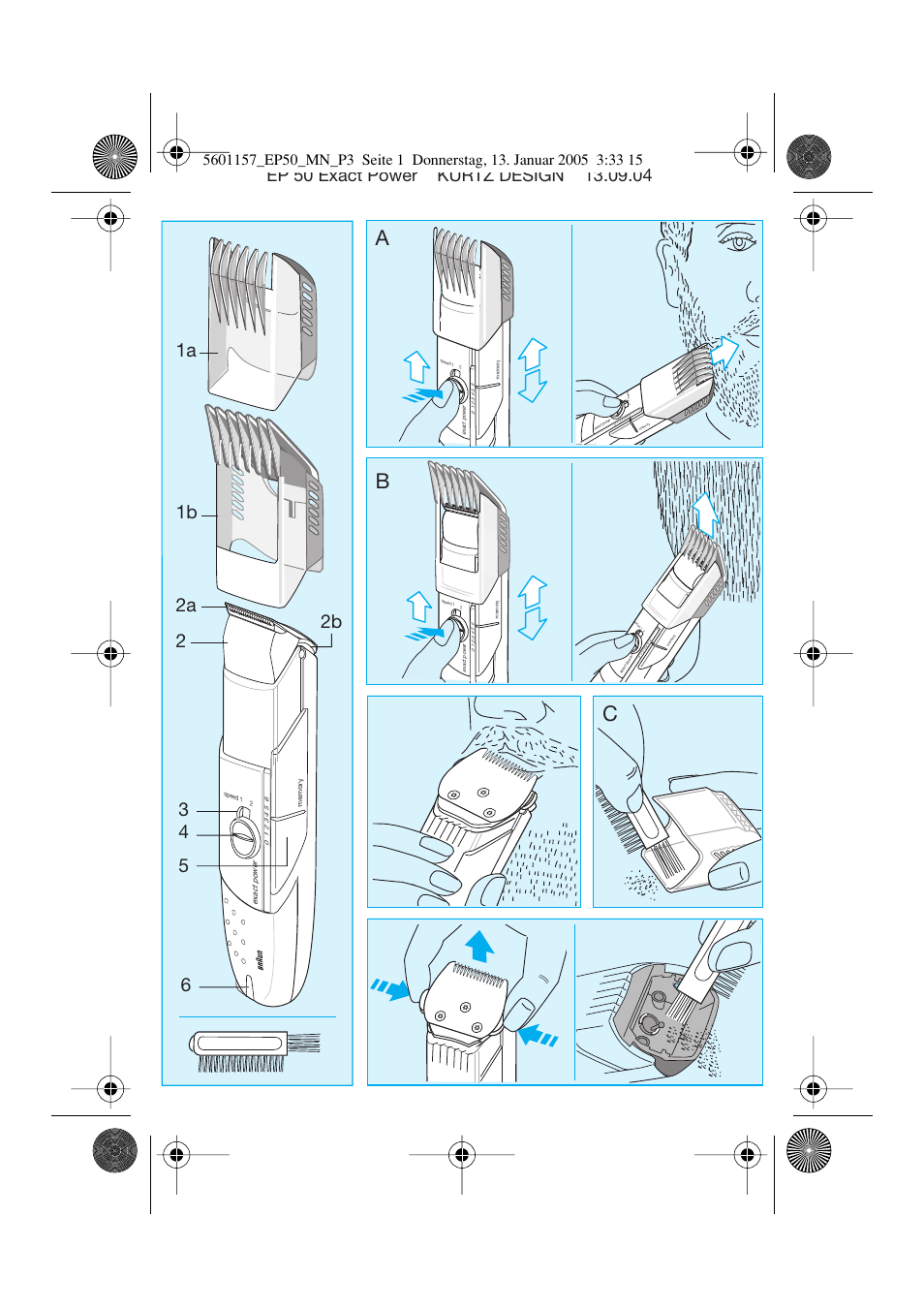 Ab c, 1a 1b 2a 2 | Braun EP50 Exact Power User Manual | Page 3 / 54