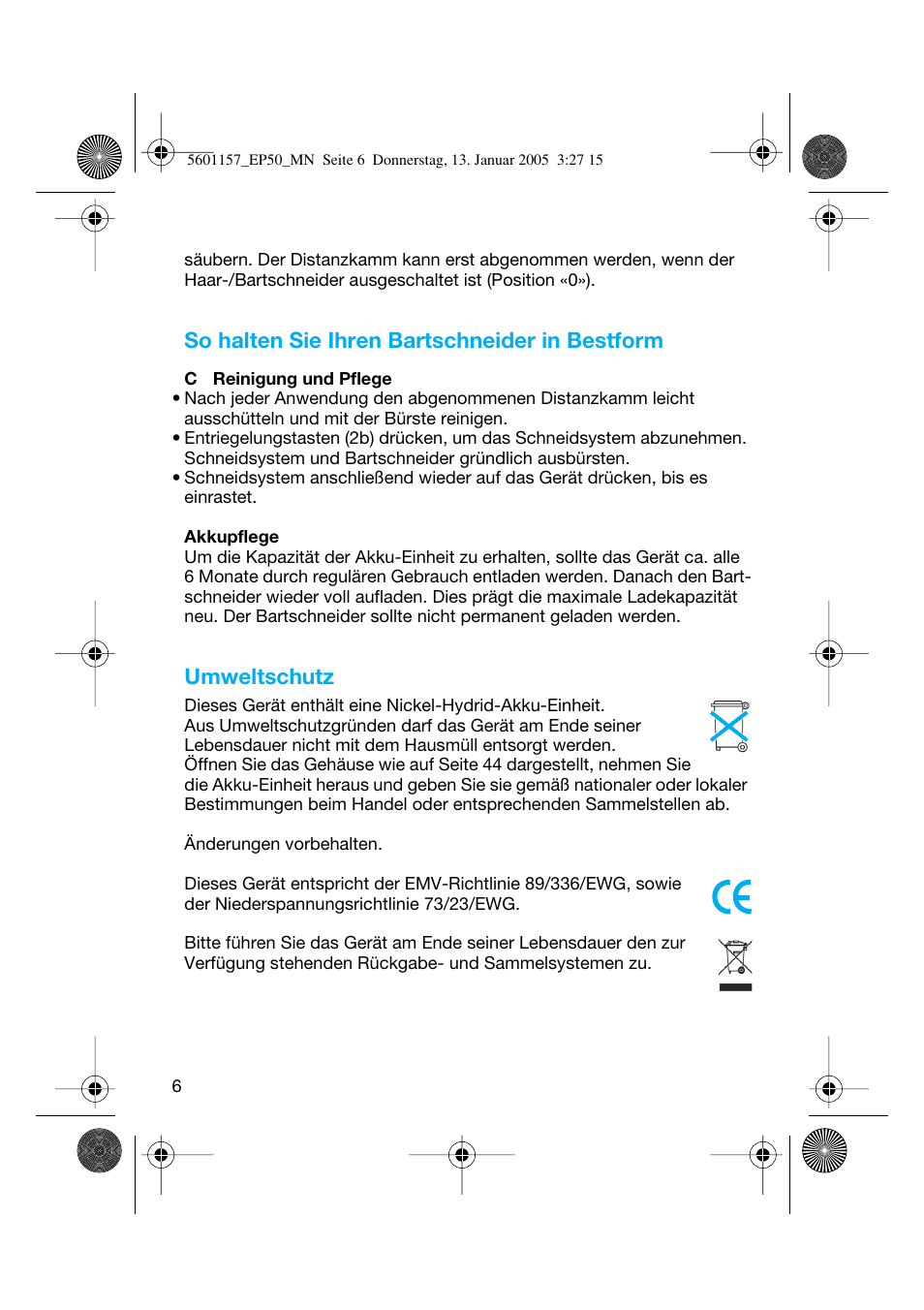 So halten sie ihren bartschneider in bestform, Umweltschutz | Braun EP50 Exact Power User Manual | Page 6 / 54