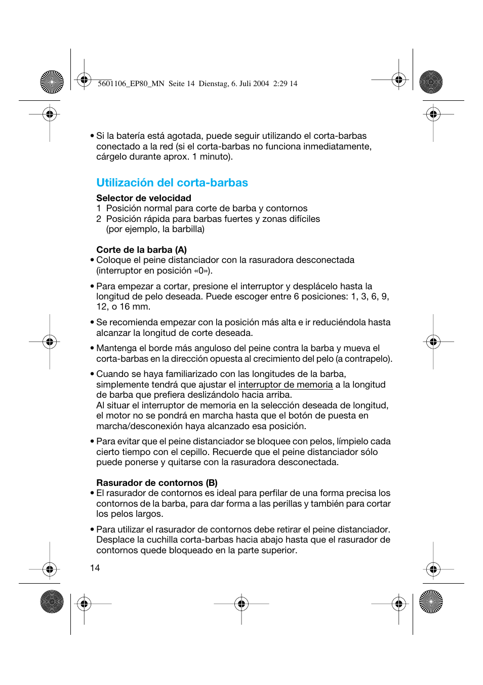 Utilización del corta-barbas | Braun EP80 Exact Power User Manual | Page 14 / 48
