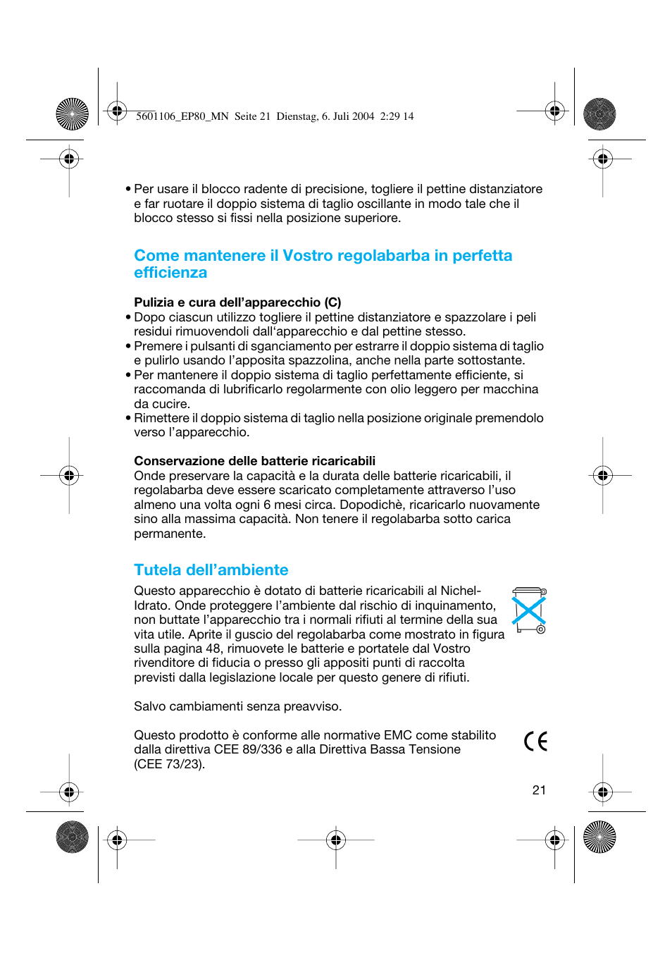 Tutela dell’ambiente | Braun EP80 Exact Power User Manual | Page 21 / 48