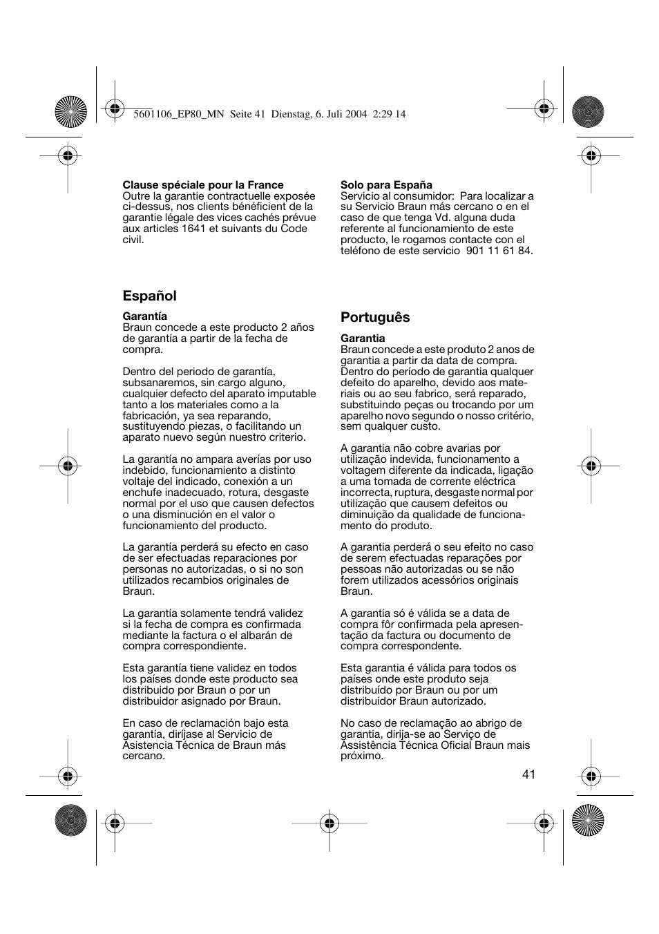 Español, Português | Braun EP80 Exact Power User Manual | Page 41 / 48