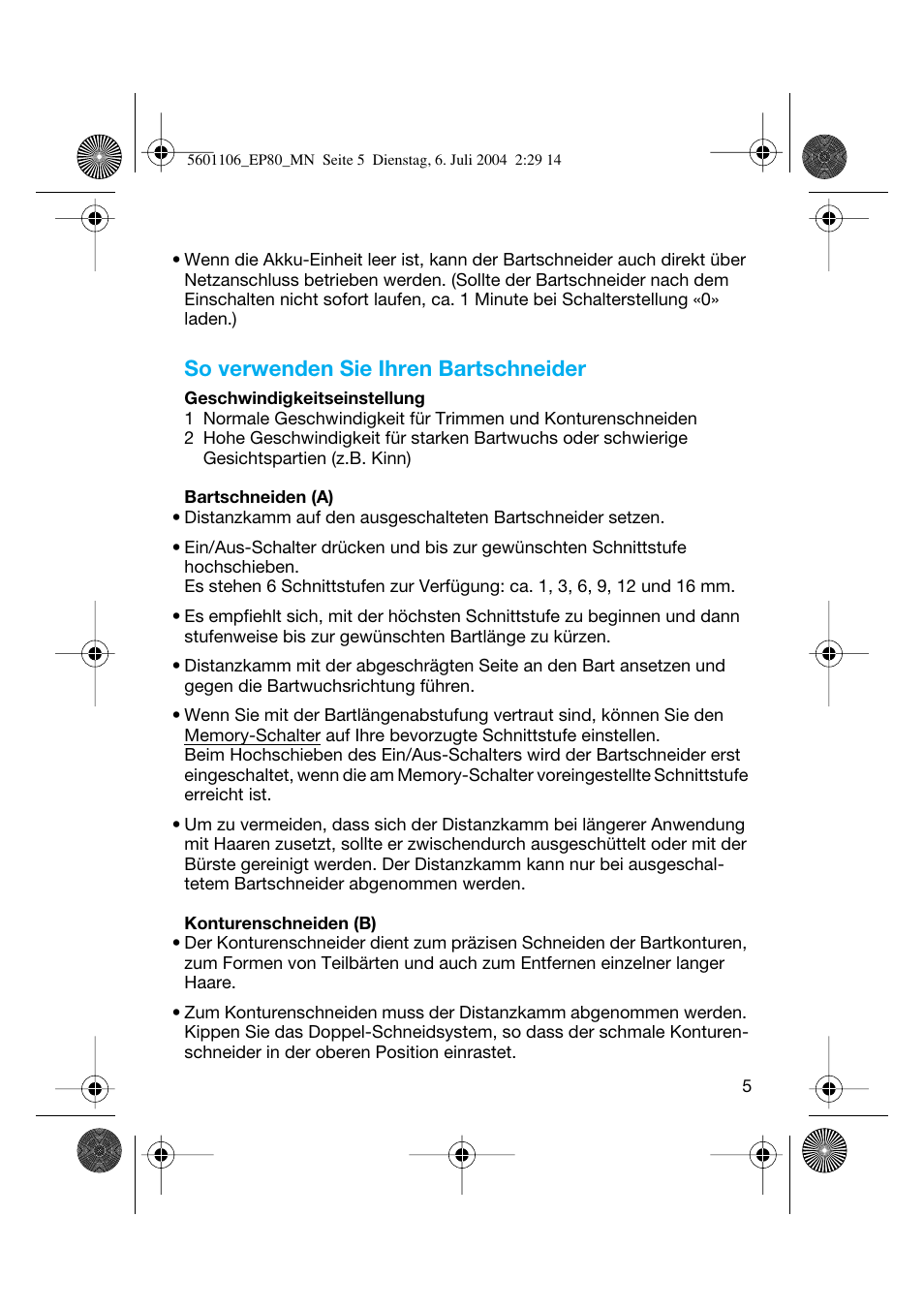 So verwenden sie ihren bartschneider | Braun EP80 Exact Power User Manual | Page 5 / 48