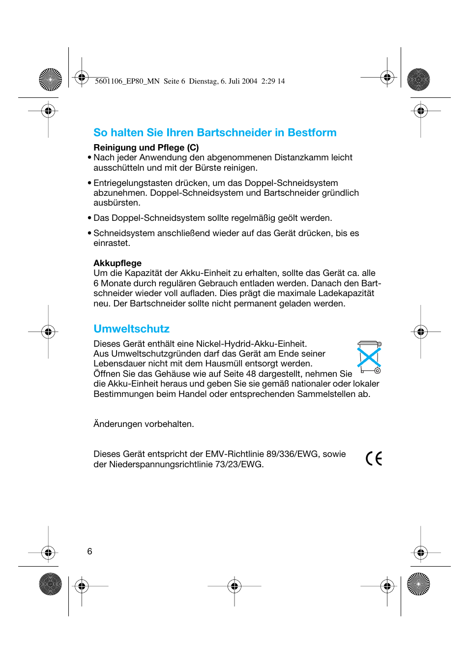 So halten sie ihren bartschneider in bestform, Umweltschutz | Braun EP80 Exact Power User Manual | Page 6 / 48