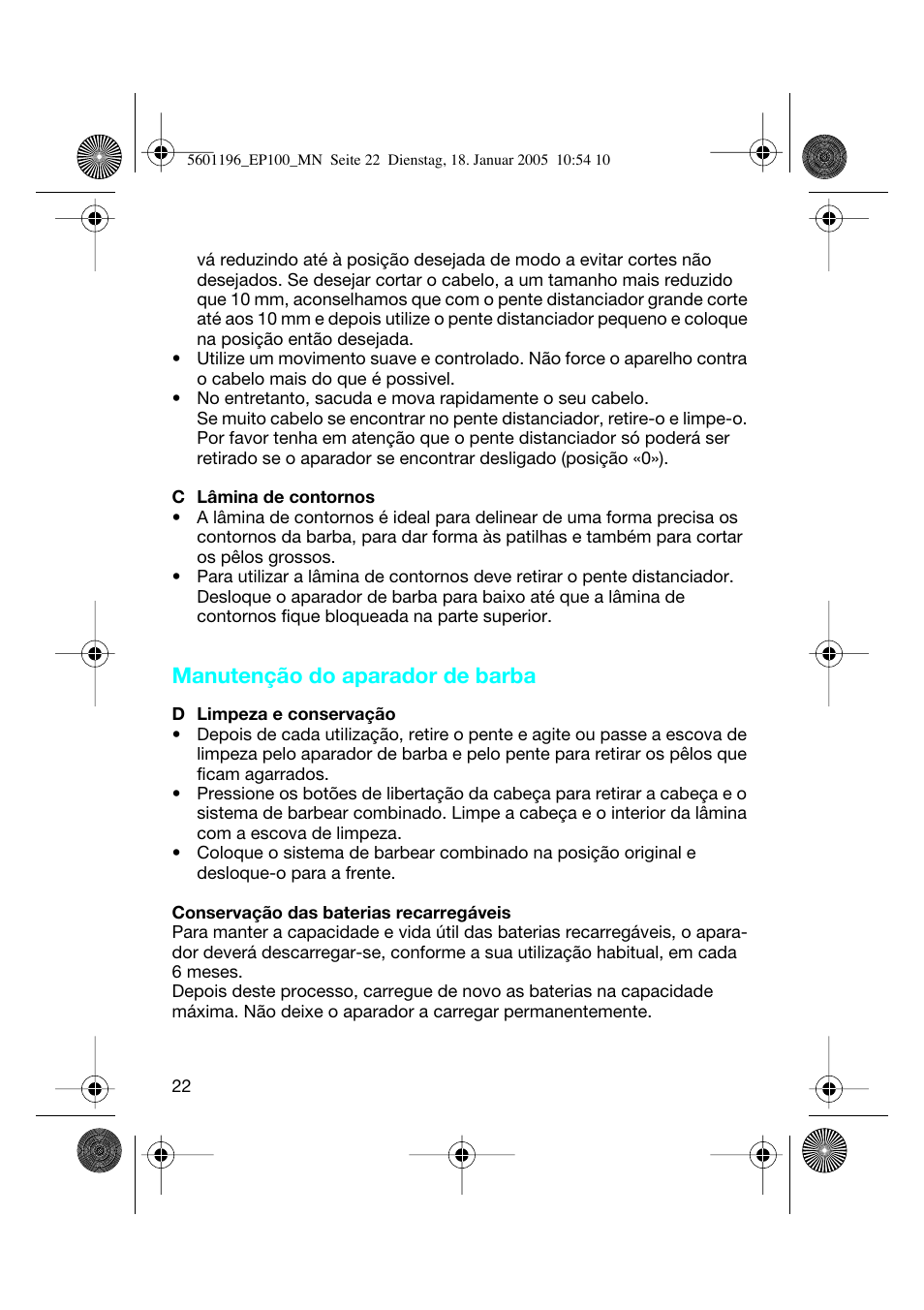 Manutenção do aparador de barba | Braun EP100 Exact Power User Manual | Page 22 / 60