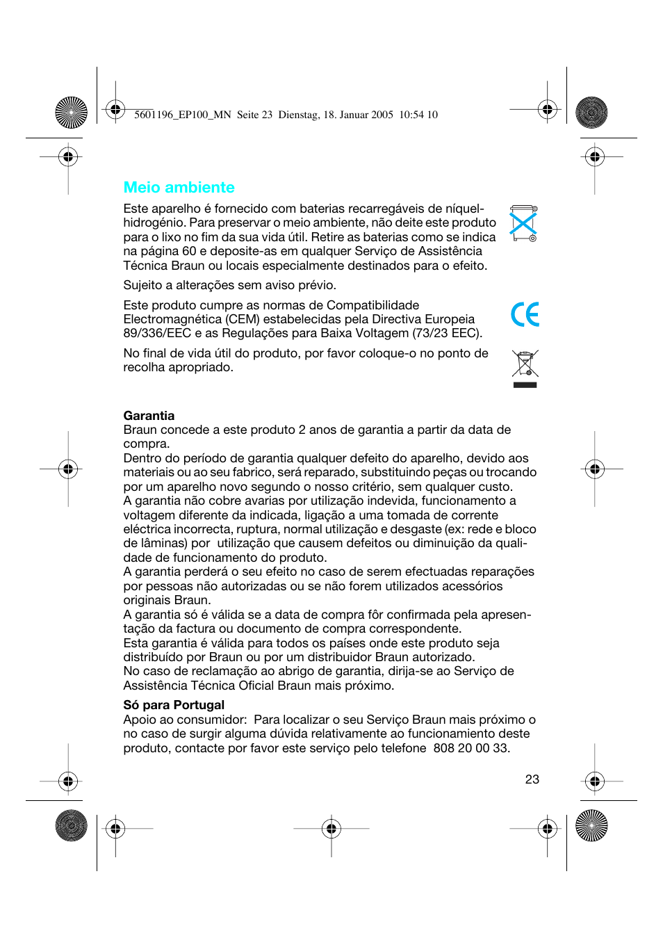 Meio ambiente | Braun EP100 Exact Power User Manual | Page 23 / 60