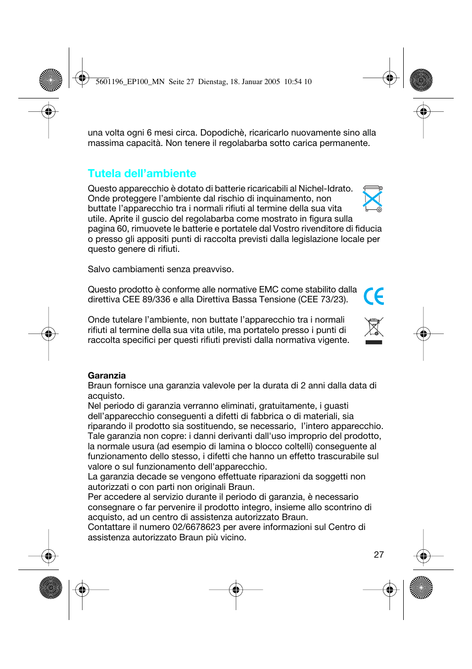 Tutela dell’ambiente | Braun EP100 Exact Power User Manual | Page 27 / 60