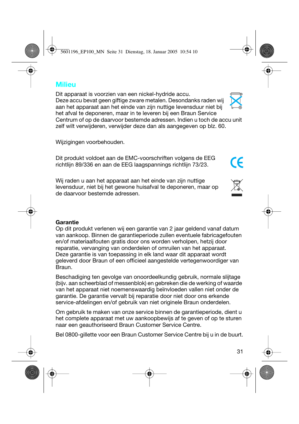 Milieu | Braun EP100 Exact Power User Manual | Page 31 / 60