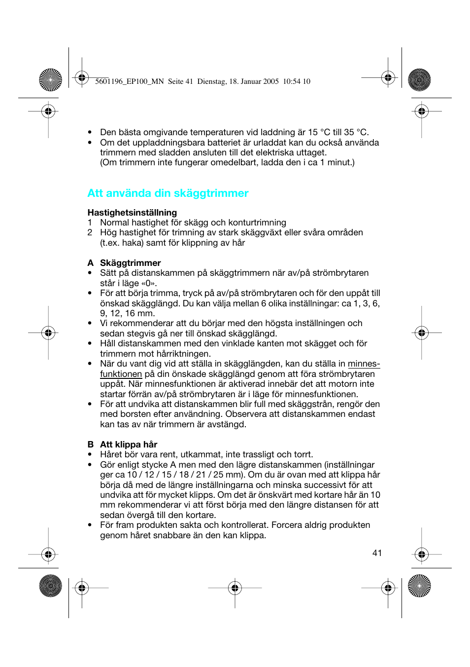 Att använda din skäggtrimmer | Braun EP100 Exact Power User Manual | Page 41 / 60