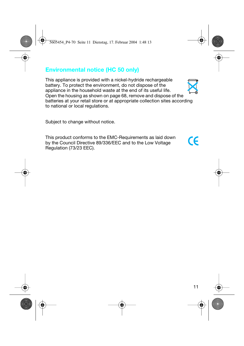 Environmental notice (hc 50 only) | Braun HC50 Hair Perfect User Manual | Page 11 / 70