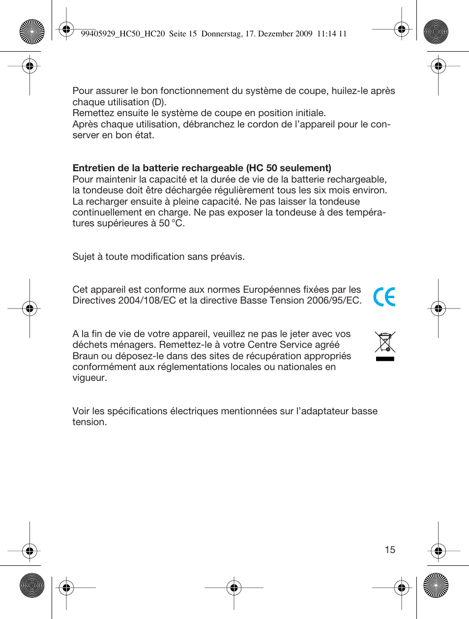 Braun HC50 Hair Clipper Hair Perfect User Manual | Page 15 / 62