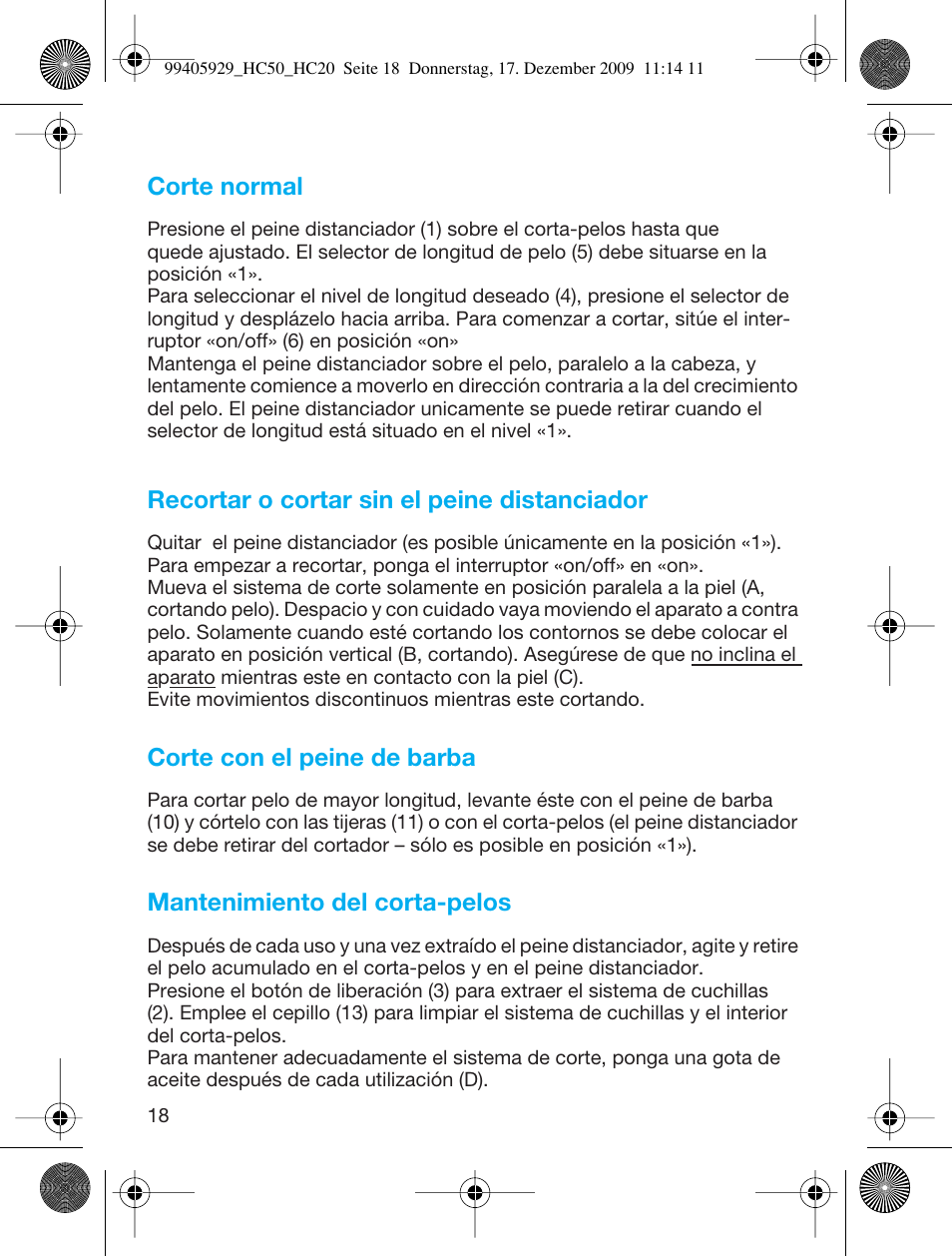 Braun HC50 Hair Clipper Hair Perfect User Manual | Page 18 / 62