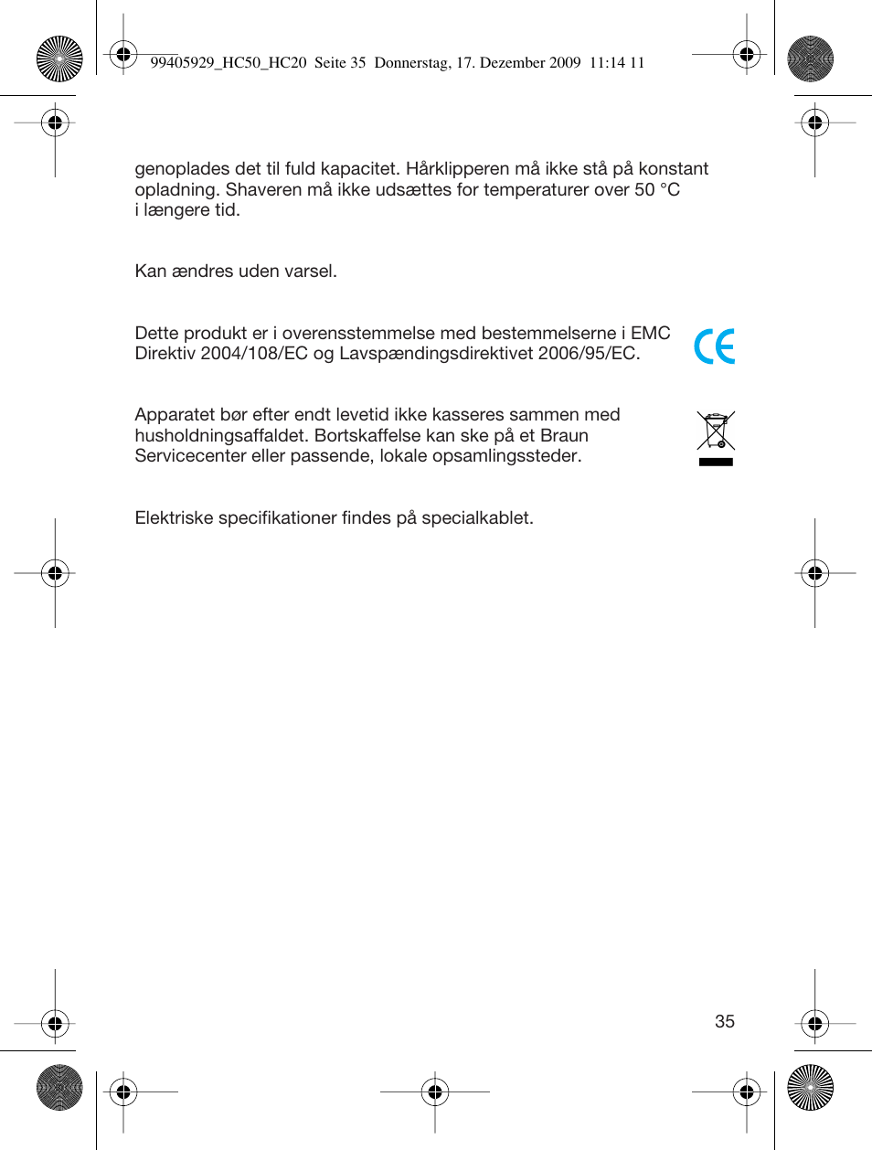 Braun HC50 Hair Clipper Hair Perfect User Manual | Page 35 / 62