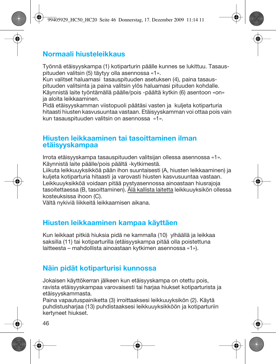 Braun HC50 Hair Clipper Hair Perfect User Manual | Page 46 / 62